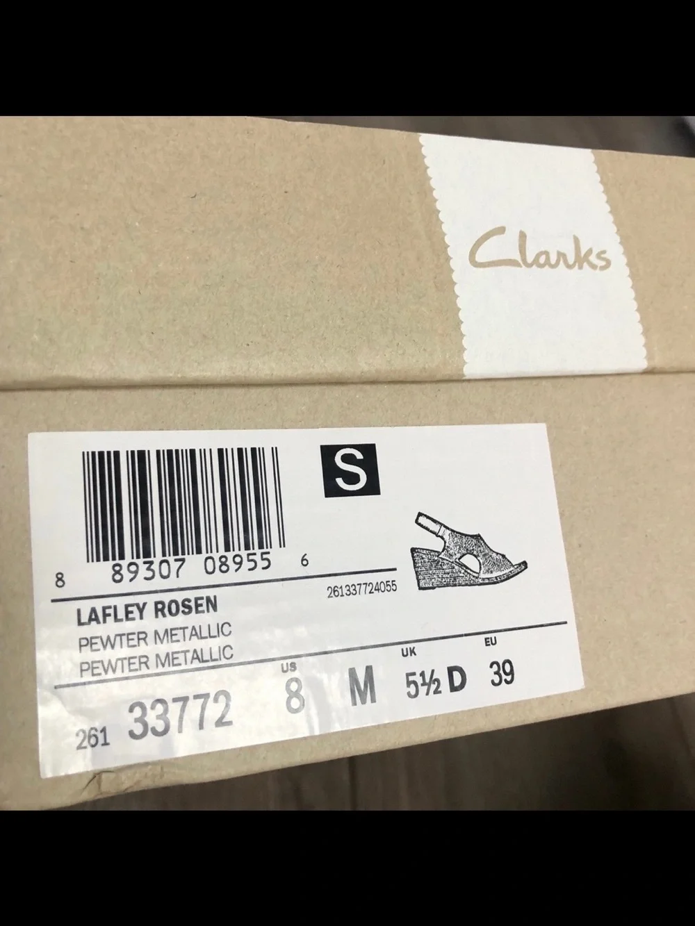 Clarks Lafley Rosen Pewter Metallic Wedge Sandals Mules US 8 / EU 39 NEW IN BOX